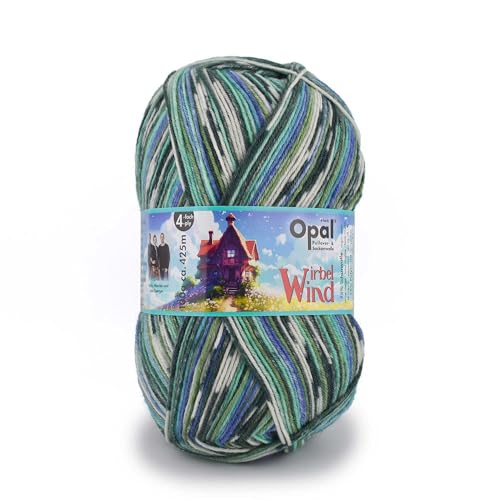 Opal Wirbelwind 4-fache Sockenwolle, 75% Schurwolle, 25% Polyamid, 425 m/100 g, Nadelstärke 2-3 mm (11472 regennasses Gras) von OPAL