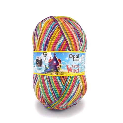 Opal Wirbelwind 4-fache Sockenwolle, 75% Schurwolle, 25% Polyamid, 425 m/100 g, Nadelstärke 2-3 mm (11474 leuchtender Regenbogen) von OPAL