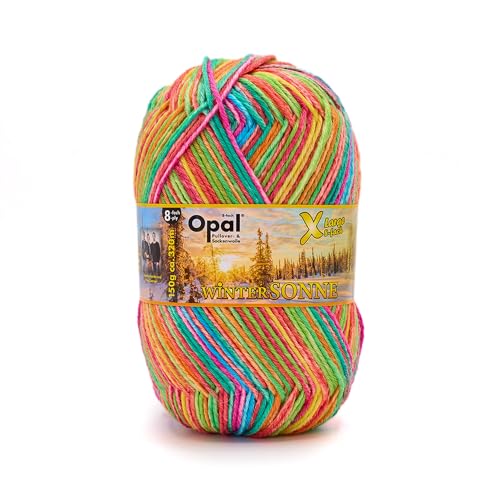 Opal X-große Wintersonne 8-fädige, dicke Sockenwolle, mulesingfrei, filzfrei, 75% Schurwolle/ 25% Polyamid, 150 g/320 m LL, empf. Nadelstärke: 4-5 (11435 Pulverschnee) von OPAL