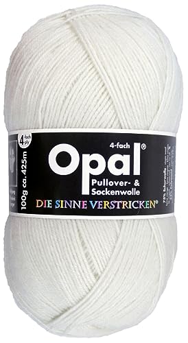 Opal Uni (425m) 4-fädiges Garn - Wollmischung, leuchtende Volltonfarben, Garn für warme Socken und Pullover, 2620 Hartweiß, 1 x 100 g von OPAL