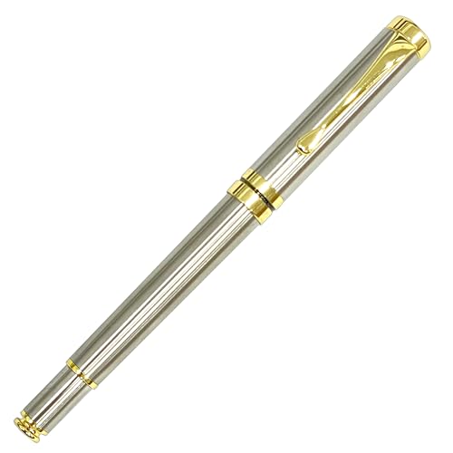 OPAX51 Retro 70 Kugelschreiber mit Edelstahlgehäuse mit Klappen-Clip und goldfarbenen Akzenten | Mittlere Spitze schwarze Geltinte (0,7 mm) Retro 50er und 60er Jahre 51CH070 von OPAX51