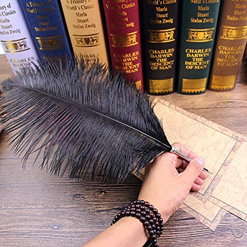 OPENDGO Straußenfeder-Kugelschreiber, schwarze Tinte, Schreibfeder, für Hochzeit, Geschenk, Büro, Schule, Unterschriften, Geburtstagsparty, Geschenk (schwarz) von OPENDGO