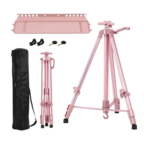 Malen Halter Faltbare tragbare Metall-Skizzenstaffelei, Ständer, Metallmaterial, 50–150 cm, verstellbar for Malerei im Freien, 33 x 10 cm Tablett optional(Pink With Tray) von OPIGJUFD