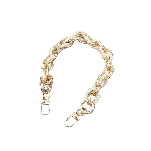 OPIGJUFD Perle Griff Kette Metall Taschen Kette 32,0 cm Kurzer Handtaschengurt Gold Silber Perlen Dekoration Telefon Lanyard Abnehmbare Tasche Hand Mit Schnalle(Color 15) von OPIGJUFD