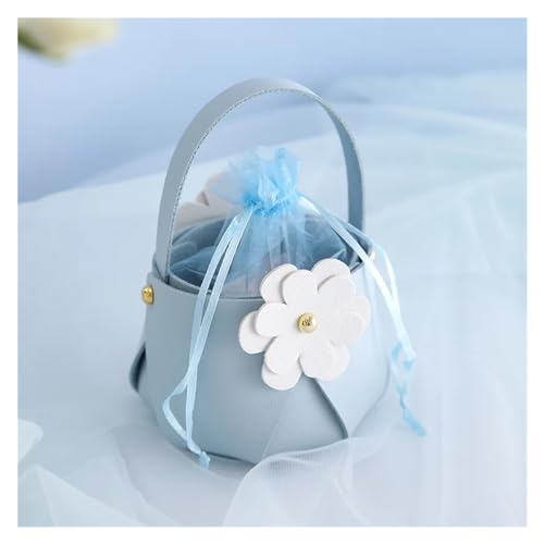 OPIGJUFD Süßigkeitenbox Zur Hochzeit 10 PCS Kreative Kleine Blume Leder Hand Süßigkeiten Korb Urlaub Hochzeit Exquisite Nette Kleine Geschenk Box Mit Garn Tasche(Blue) von OPIGJUFD
