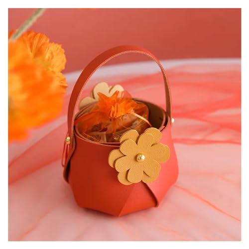 OPIGJUFD Süßigkeitenbox Zur Hochzeit 10 PCS Kreative Kleine Blume Leder Hand Süßigkeiten Korb Urlaub Hochzeit Exquisite Nette Kleine Geschenk Box Mit Garn Tasche(Orange) von OPIGJUFD