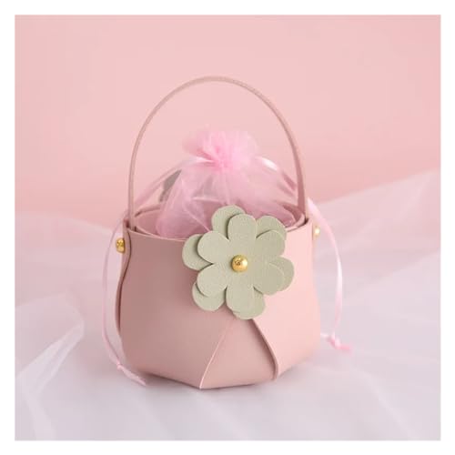OPIGJUFD Süßigkeitenbox Zur Hochzeit 10 PCS Kreative Kleine Blume Leder Hand Süßigkeiten Korb Urlaub Hochzeit Exquisite Nette Kleine Geschenk Box Mit Garn Tasche(Pink) von OPIGJUFD