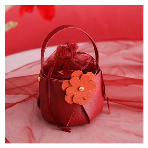 OPIGJUFD Süßigkeitenbox Zur Hochzeit 10 PCS Kreative Kleine Blume Leder Hand Süßigkeiten Korb Urlaub Hochzeit Exquisite Nette Kleine Geschenk Box Mit Garn Tasche(Red) von OPIGJUFD