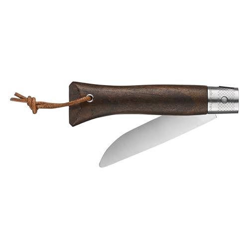 OPINEL - Neo6 Opiflex Walnuss – Innovatives Taschenmesser – Klinge 7 cm aus martensitischem Edelstahl – Griff aus schwarzem Nussbaum, Lederband, OPIFLEX-Mechanismus ohne Verriegelung von OPINEL