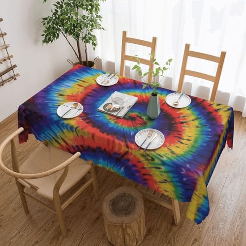 OPSREY Batik-Tischdecke, Hippie-Druck, rechteckig, wasserdicht, 183 x 137 cm, knitterfrei, Tischdecke für Innen- und Außenbereich, Party-Dekoration von OPSREY