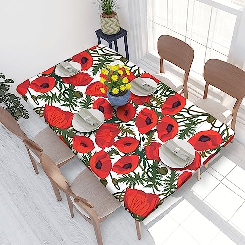 OPSREY Bedruckte Tischdecke mit Mohnblumen-Muster, waschbar, elastisch, quadratisch, Tischschutz von OPSREY