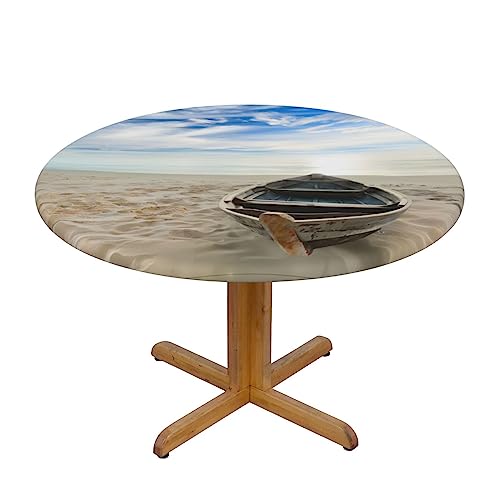 OPSREY Boot Strand Sonnenaufgang Zeit nautisch bedruckte runde Tischdecke elastischer Rand Tischdecke abwischbare Tischdecke von OPSREY