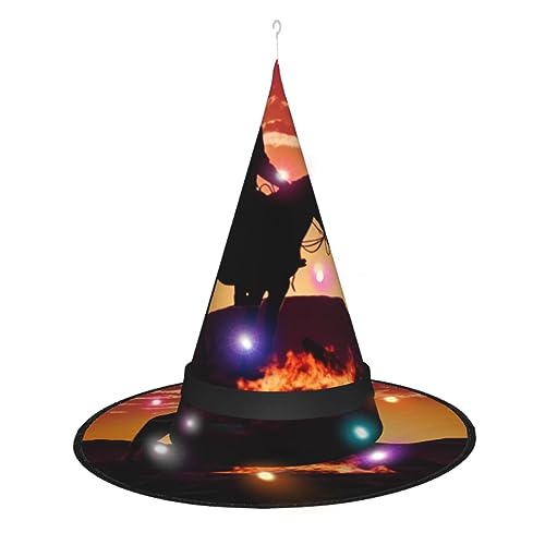 OPSREY Cowboy West bedruckter Hexenhut für Erwachsene, beleuchtet, spitzer Hut, Halloween-Party-Dekoration von OPSREY