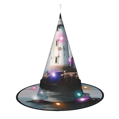 OPSREY Light House Ocean bedruckter Hexenhut für Erwachsene, spitzer Hut, Halloween-Party-Dekoration von OPSREY