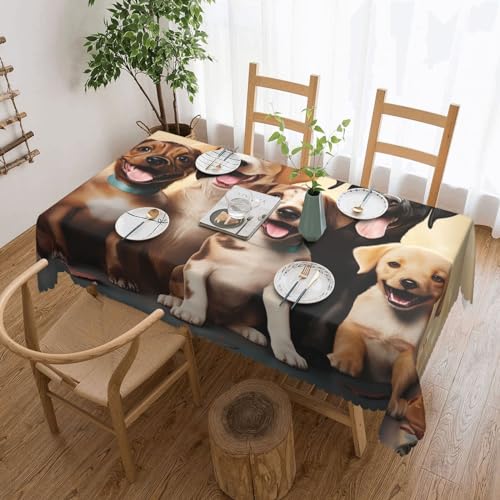 OPSREY Rechteckige Tischdecke mit Hundemotiv "Happy Party", wasserdicht, 183 x 137 cm, knitterfrei, Tischdecke für drinnen und draußen, Party-Dekoration von OPSREY