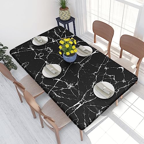 OPSREY Schwarze Tischdecke mit Marmor-Druck, waschbar, elastisch, quadratisch, Tischschutz von OPSREY