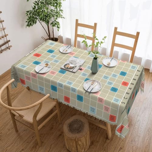 OPSREY Scrabble Board Print Rechteckige Tischdecke Wasserdicht Tischdecke 183 X 137 Cm Knitterfeste Tischdecke Für Innen Außen Party Dekoration von OPSREY