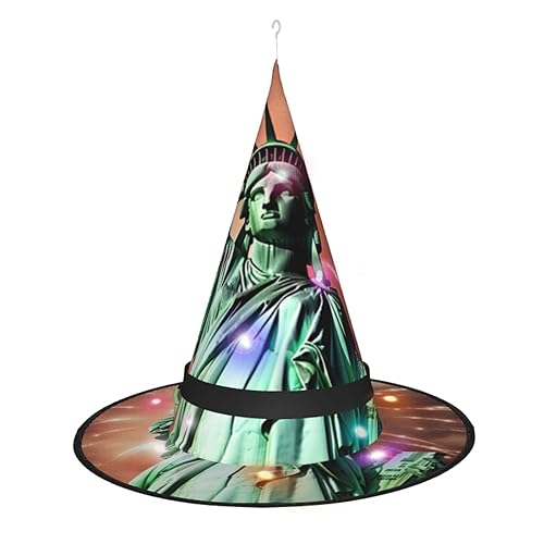 OPSREY Statue Liberty Flag Fireworks printed Adult Light Up Witch Hat Pointy Hat Halloween Party Decoration von OPSREY