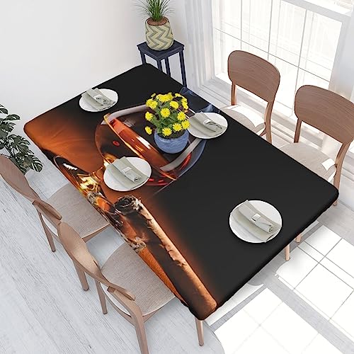 OPSREY Tischdecke mit Zigarren- und Whisky-Motiv, waschbar, elastisch, quadratisch, Tischschutz von OPSREY