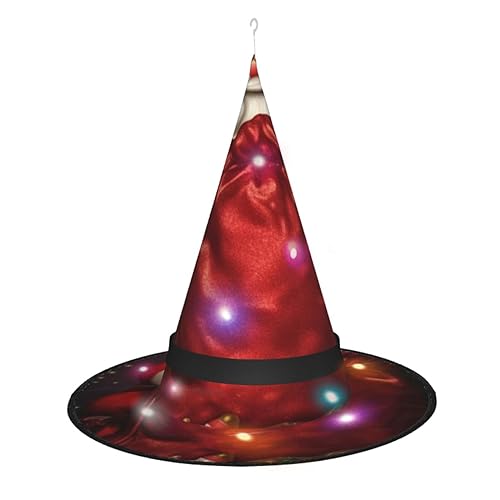 OPSREY Weihnachtsmann-Geschenktüte, bedruckt, für Erwachsene, beleuchteter Hexenhut, spitzer Hut, Halloween-Party-Dekoration von OPSREY
