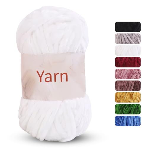 OPUHOHR Samt Chenille Garn, 100% Polyacryl, superweich, grob, zum Stricken und Häkeln, 100 g – 80CM von OPUHOHR