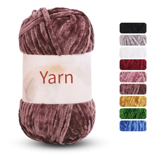 OPUHOHR Samt Chenille Garn, 100% Polyacryl, superweich, grob, zum Stricken und Häkeln, 100 g – 80CM von OPUHOHR