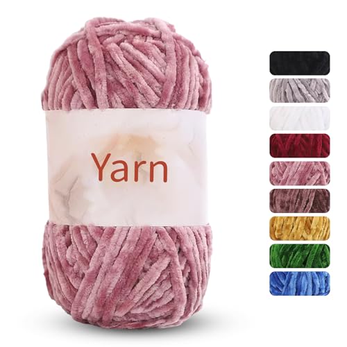 OPUHOHR Samt Chenille Garn, 100% Polyacryl, superweich, grob, zum Stricken und Häkeln, 100 g – 80CM von OPUHOHR