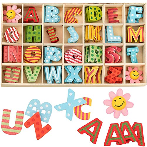 108 Stück Holzbuchstaben und Nummern,Großbuchstaben A-Z Holzbuchstaben Set Lagerung in Tablett,Bunt Alphabet ABC Buchstaben Zahlen Gestalten Holz Puzzle Blöcke für Kleinkinder von OPVXZAD