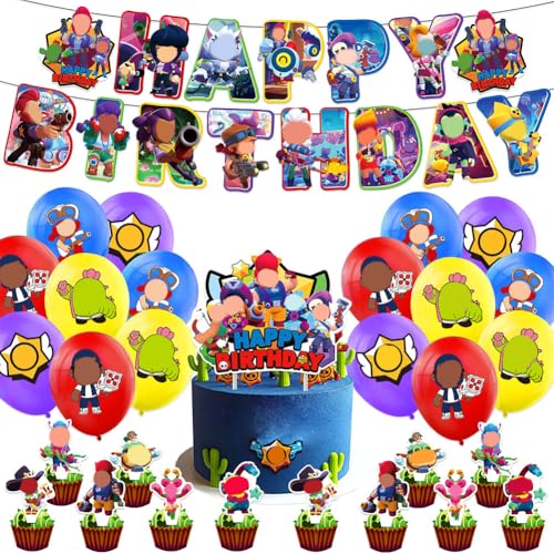 30 Stück Wilderness Stars Kindergeburtstag Party Deko Wilderness Battle Latex Luftballons Kuchen Topper Happy Birthday Banner Geburtstagsdeko Party Set für Jungen Kinder von OPVXZAD