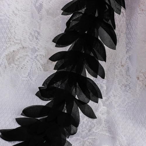 OPica 2 Yards Chiffon-Blatt-Spitzenbesatz, 12 cm Breite, Spitzenband, DIY, 3D-Chiffon, Schwarz, Klassisch, Verschiedene Anlässe, Casual von OPica