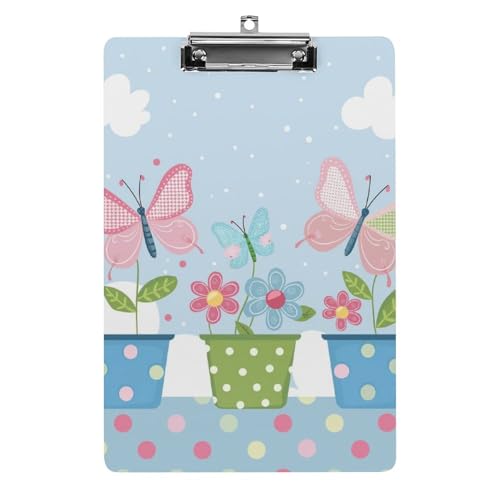 Acryl Klemmbretter Rosa-Grüne Schmetterlinge Floral Blumen Office File Folders Platte Klemmbrett Für Das Schreiben Malerei von OQPDONCWR