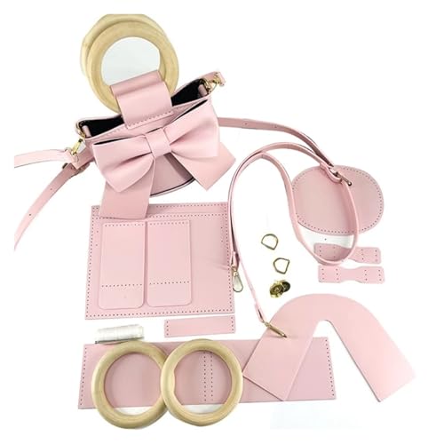 ORBIBA DIY Ledertaschen Bausatz DIY Handtasche Tasche Satchel Herstellung Kit PU Leder Handwerk Werkzeug Set handgemachte Handtasche Schultertaschen Strickstich Frauen Mädchen (Color : Pink) von ORBIBA
