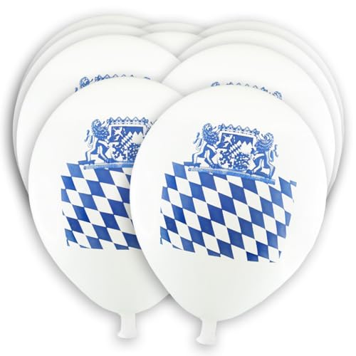 10 Oktoberfestdeko Luftballons bayerische Raute - Premium Ballons blau-weiß mit passendem Motiv für die Oktoberfest Dekoration (2 x 5 Stück) von ORDENO