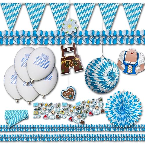 Oktoberfest Deko Party Grundausstattung - Oktoberfest Party Set für einen zünftigen bayrischen Abend im Raute Design in blau weiß von ORDENO