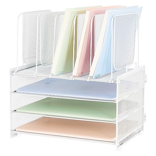 ORDROLL Schreibtisch-Organizer mit Griff, 3-stöckige Briefablage mit 5 vertikalen Aktenhaltern, Papieraufbewahrung, weißes Netz, Schreibtisch-Organizer für Klassenzimmer, Zuhause oder Büro ORDROLL Schreibtisch-Organizer mit Griff, 3-stöckige Briefablage mit 5 vertikalen Aktenhaltern, Papieraufbewahrung, weißes Netz, Schreibtisch-Organizer für Klassenzimmer, Zuhause oder Büro von ORDROLL