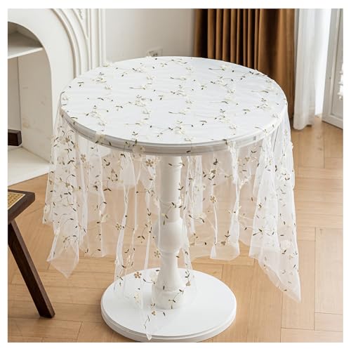 Weiße Spitze Tischdecke, Vintage Overlay Spitzentischdecke, für Draußen Esszimmer, Küche, Garten, Party, Hochzeiten oder Haushalt (A,140 * 140 cm) von OREZAUQS