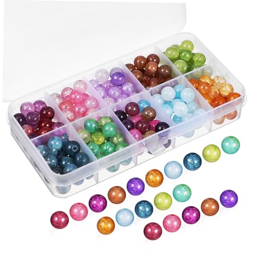 ORFOFE 1 Schachtel Crackle Glasperlen mit Bunten Facettierten Schmuckperlen und Schmuckfaden Transparente Kristallperlen zum Auffädeln für DIY Armbänder Halsketten und Ohrringe von ORFOFE