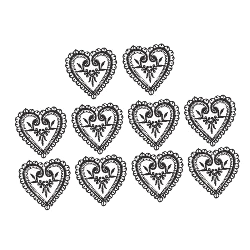 ORFOFE 10 Stück Teiliges Bestickte Herzform Spitzen flicken zum Aufnähen DIY Kleidung Zubehör zum Reparieren und Verzieren von Kleidung in Schwarz von ORFOFE