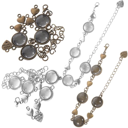 ORFOFE 10 Stück Teiliges DIY Armband Herzförmigen Lünette Tabletts in Antikblau und Antiksilber Schmuckherstellung Zubehör für Damen Vielseitige Cabochon Fassung für Individuelles von ORFOFE