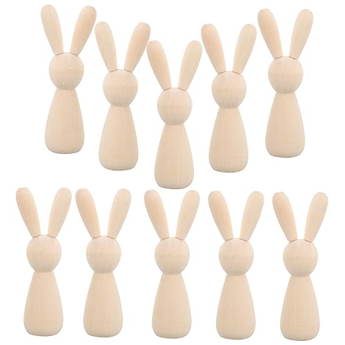 ORFOFE 10 Stück Teiliges Unbemalte Holz Peg Puppen Hasenform DIY Bastelset für Kreative Holzfiguren zum Bemalen und Wohndekoration Handliche Sichere Holzmaterialien von ORFOFE