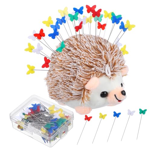 ORFOFE 100 Stück Bunte Flat Head Stecknadeln mit Schmetterlingskopf für Quilten und Handwerk mit Braunem Igel-pinzette Nadelkissen Vielseitig Einsetzbar und Bruchfest für DIY-nähprojekte von ORFOFE