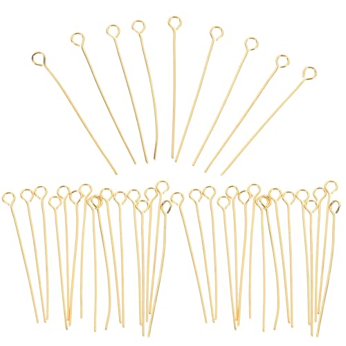 ORFOFE 100 Stück Edelstahl Augennadeln Goldfarben Schmuck Basteln Ohrstecker Stecknadeln Kopf DIY Schmuckzubehör für Armbänder Halsketten Ohrringe von ORFOFE