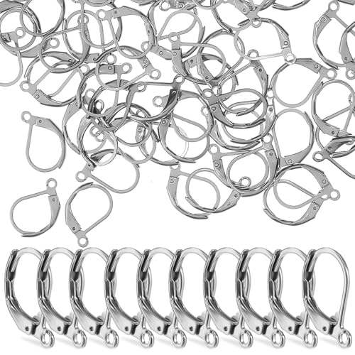ORFOFE 100 Stück Edelstahl Leverback Ohrringhaken Französische Verschlüsse für Schmuckherstellung DIY Ohrhaken mit Hebelverschluss Langlebig Hautfreundlich für Elegante Ohrringe von ORFOFE