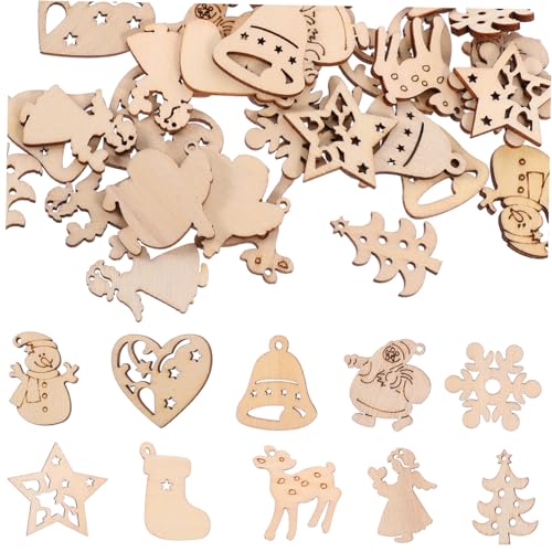 ORFOFE Weihnachts Deko 100 Stück Weihnachts Holzausschnitte Gemischte Holzscheiben Für Kreative Bastelprojekte Weihnachtsdekoration DIY Bastelbedarf Natürliche Holzornamente Für Den Festlichen von ORFOFE
