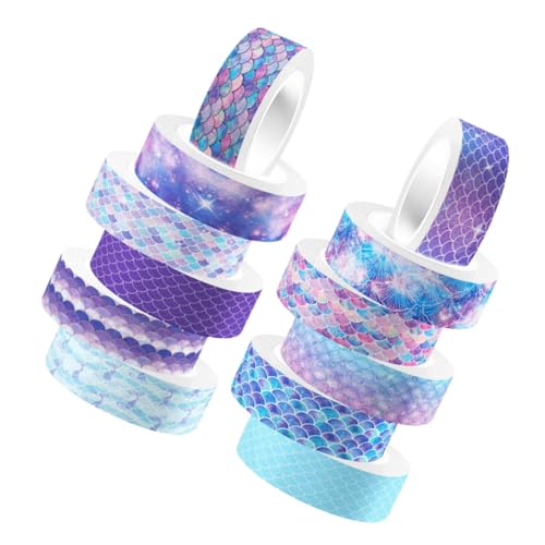 ORFOFE 12 Rollen Washi Tape Transparentes Mehrfarbiges Mermaid DIY Klebeband Selbstklebendes Japanisches Papierband für Scrapbooking Planer Geschenkverpackung Einfach Abreißbar von ORFOFE