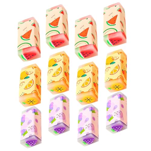 ORFOFE 12 Stück Teiliges Obst Radiergummis Cartoon Design Bunte Sichere und Tragbare Radiergummis für Schüler Lernzubehör Kleine Praktische Schreibwaren für Schule und Alltag von ORFOFE