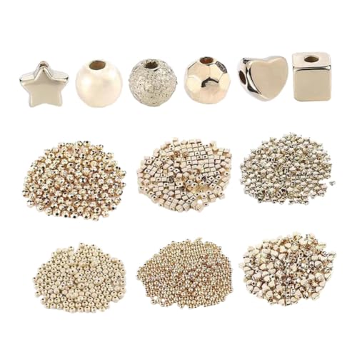ORFOFE 1300 Stück Teiliges DIY Schmuckherstellung Zubehör Goldfarbene Dekorative Spacer Perlen in Sechs Formen Vielseitige Abstandsperlen für Armbänder Halsketten Bastelarbeiten zum ORFOFE 1300 Stück Teiliges DIY Schmuckherstellung Zubehör Goldfarbene Dekorative Spacer Perlen in Sechs Formen Vielseitige Abstandsperlen für Armbänder Halsketten Bastelarbeiten zum von ORFOFE