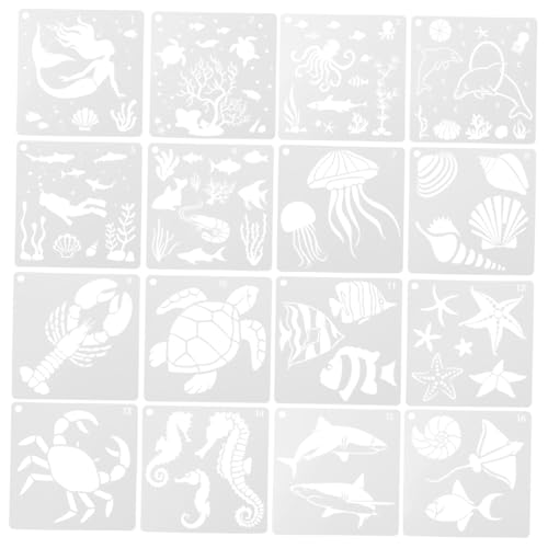 ORFOFE 16 Stück Teiliges Meerestiere Schablonen Große DIY Wand Schablonen für Tür Malerei Kreative Home Dekoration Kinderfreundlich Vielseitig für Scrapbooking Holzkunst von ORFOFE