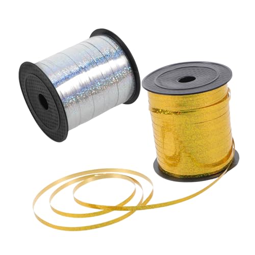 ORFOFE 2 Rollen Glitzernde Ballonschnur Rollen Geschenkband für Geschenkverpackung Vielseitiges Dekoband für Party Hochzeit Langlebiges Reißfestes Kunststoffband in Gold und Silber von ORFOFE