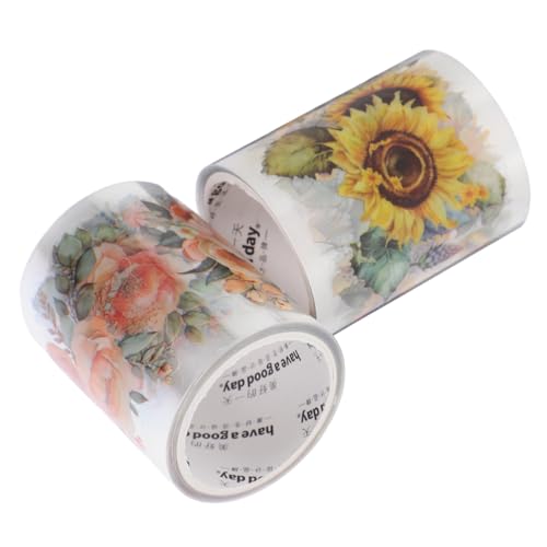 ORFOFE 2 Rollen Pet Pflanzen Scrapbook Klebeband mit Vintage Sonnenblume und Orangenrose Muster Selbstklebend für DIY Journaling Planer Sticker und Dekoration von ORFOFE